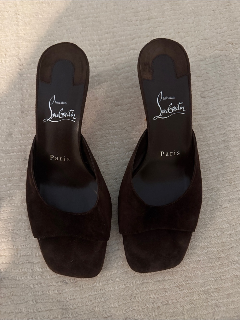 Christian Louboutin Dark Brown Suede Slide Mules